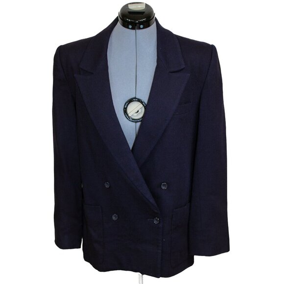 VINTAGE GENTRY Womens SZ 8 Navy Blazer Wool Blend Preppy Classic Academia 70s - Picture 1 of 6